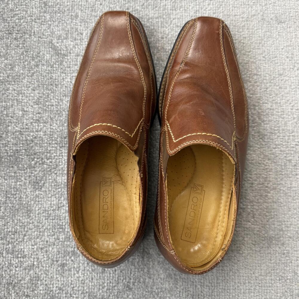 Sandro Shoes Mens Size 9.5 Brown Leather Slip On Comfort Loafers Square Toe - Picture 5 of 15